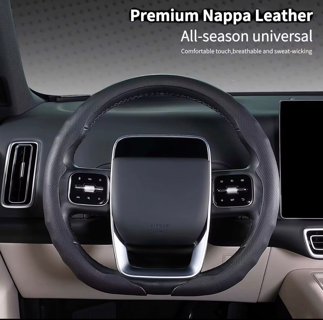 Premium D-Shape Pure Leather Steering Wheel Cover – R Style | Mercedes, Changan Eado & D-Shaped Steering Wheels | Now Available in Riyadh