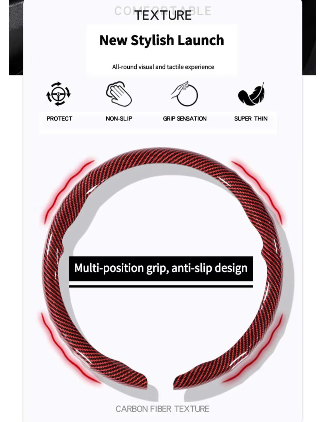 Premium Carbon Fiber Texture Steering Wheel Cover