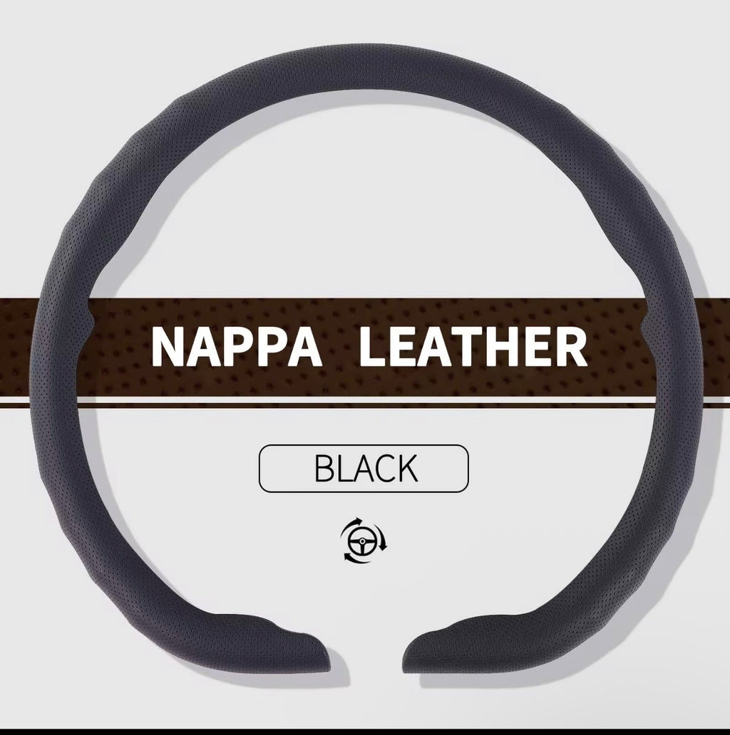 Premium D-Style Nappa Leather Steering Wheel Cover – Universal Fit | Soft, Anti-Slip & Comfortable Grip