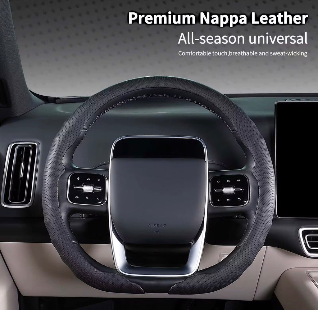 Premium D-Style Nappa Leather Steering Wheel Cover – Universal Fit | Soft, Anti-Slip & Comfortable Grip
