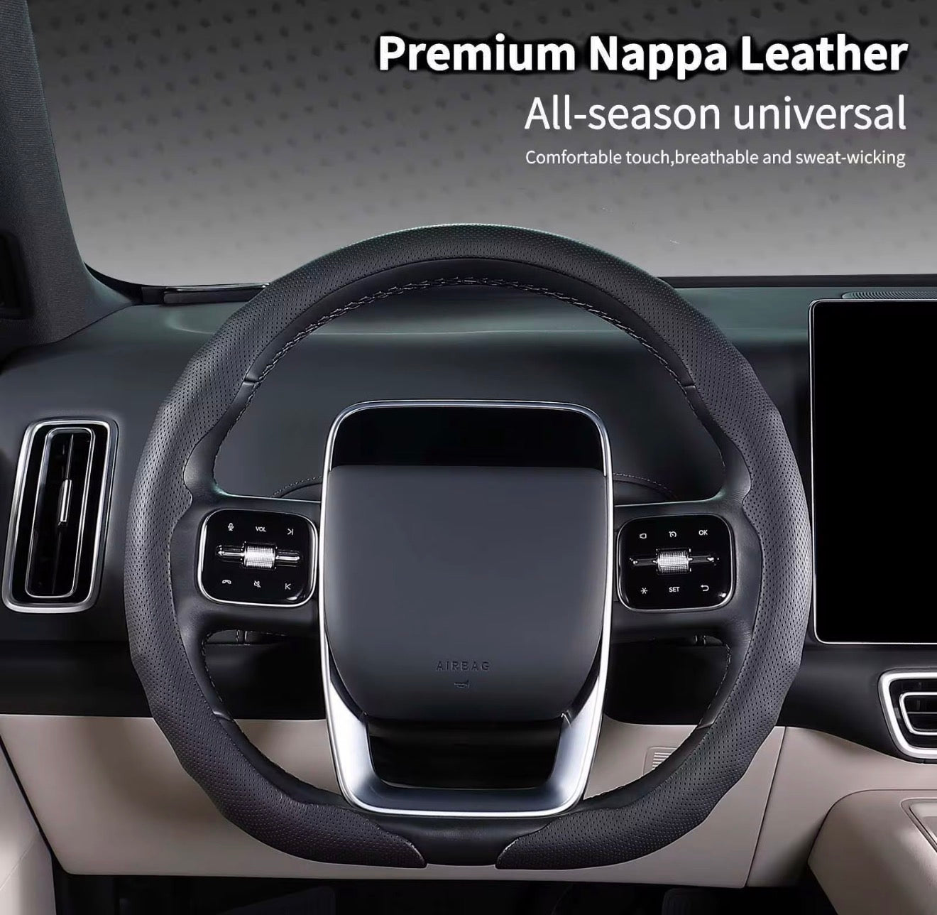Premium D-Style Nappa Leather Steering Wheel Cover – Universal Fit | Soft, Anti-Slip & Comfortable Grip